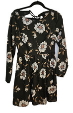 Floral Dress Lace Up Back White Flowers On Black