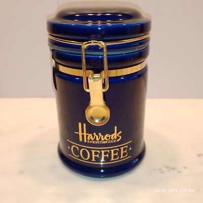 Harrods London blau-goldener Kaffee-/ Teebehälter ++NEU++ Porzellan 18 cm hoch 