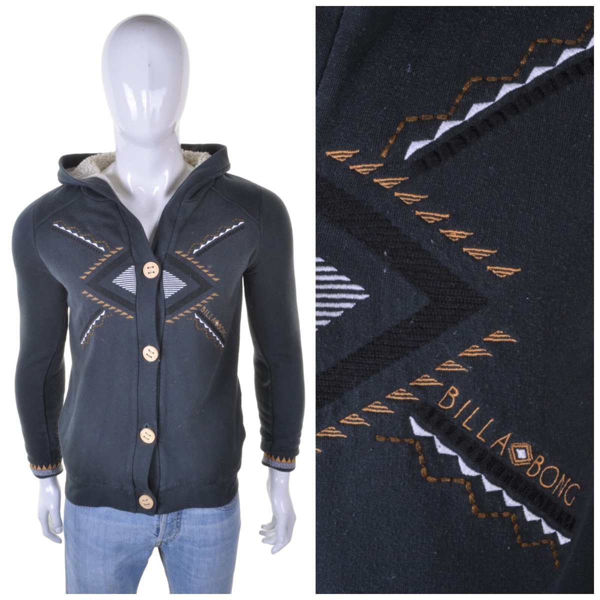 Billabong Vintage 90s Tribal Pull à Capuche M Polaire Pull Y2K