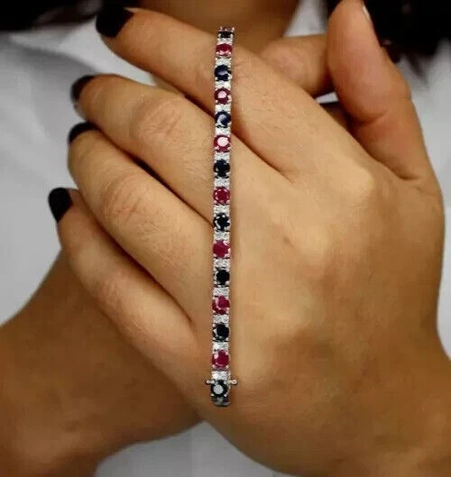 5Ct Round Cut Lab-Created Pink Ruby Women Wedding Bracelet 14K White Gold Plated - Image 4 of 4