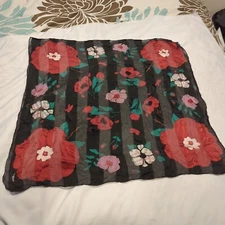 Vtg Bill Blass Silk Scarf Square Sheer Floral Pattern Plaid Accent 32x32