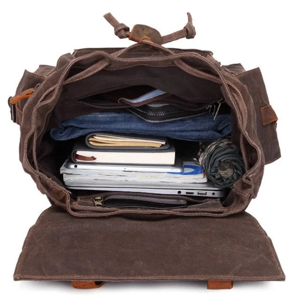 Waterproof Waxed Canvas With Leather Strap Backpack - Image 3 of 3