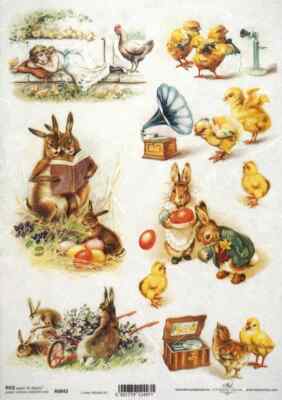 Reispapier A/4 für Decoupage Scrapbook Bastelblatt - Frohe Ostern Lesehase