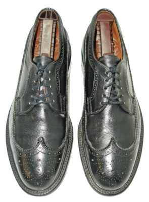 Sz 7.5 Float Aways by HUTH-JAMES VINTAGE Men's Black Leather Shoes Wingtip Derby