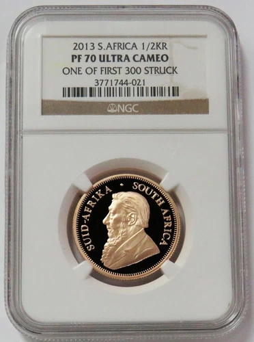 2013 GOLD SOUTH AFRICA 1/2 OZ PROOF KRUGERRAND COIN NGC PF 70 UC