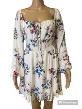 NWT Urban Outfitters Lumiere Ivory/Red/Blue Floral Print Dress SZ M