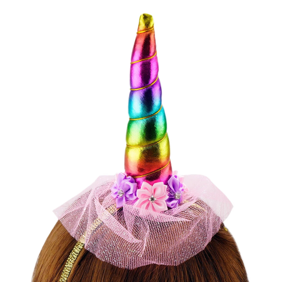 Diadema de cuerno de unicornio arco iris Imagine-Fly de 3 quilates rosa brillante tul disfraz fiesta Foto 2 de 4