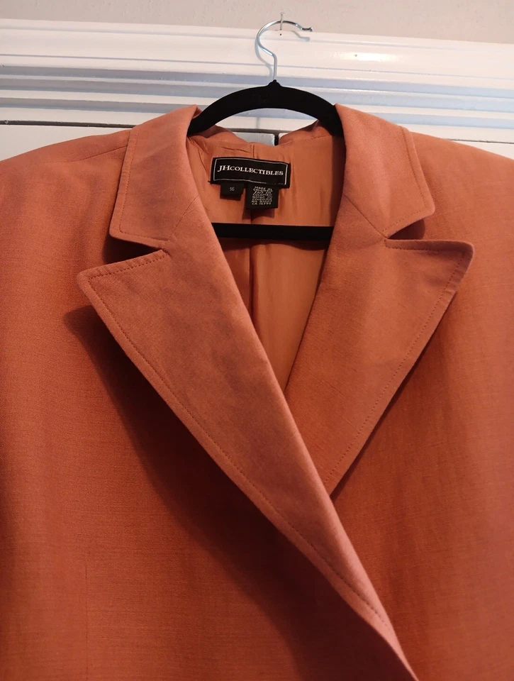 Chaqueta Blazer JH Collectibles De Colección Mezcla de Lino Doble Pecho Talla 16 Naranja Foto 3 de 4