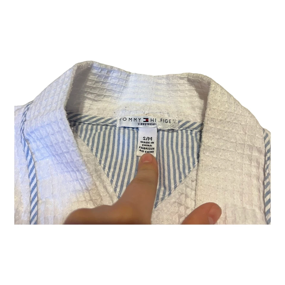 Tommy Hilfiger Bata Algodón Blanco Talla S/M Pequeña Mediana Baño Ducha Cómoda Foto 3 de 4