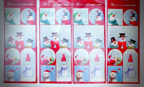 Christmas Stickers Gift Tags Sticker Label Peel N Stick Snowman Snow Holiday 4PK - Picture 2 of 8