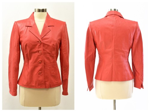 Womens Peachy Orange Leather Blazer 4 Button Size 6 Talbots Summer Jackets