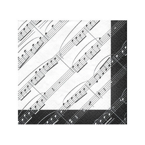 Music Notes Napkins, 1 Pack (20 ct) - Musical Birthday, Picnics, Black and White