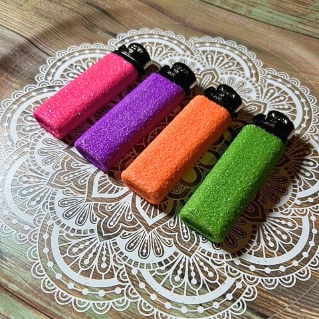Neon Glitter Decorated Disposable Lighter Set of 4, Fun candle lighting tools