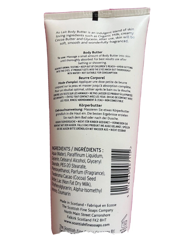 THE SCOTTISH FINE COMPANY JABONES AU LAIT MANTECA CORPORAL CON MANTECA DE CACAO, LECHE 7FLOZ Foto 3 de 3