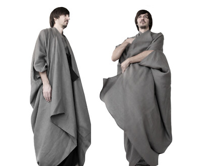 Mens Avant Garde Linen Origami Kimono Robe Medieval Style Linen Cape Boho Coat