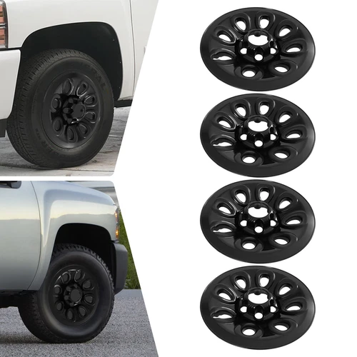 17"Black Wheel Skins Full Rim Covers Center Hub Caps for 2005-2014 Chevrolet/GMC - Bild 2 von 6