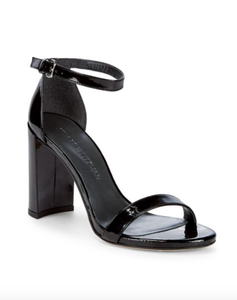 black patent leather block heel sandals