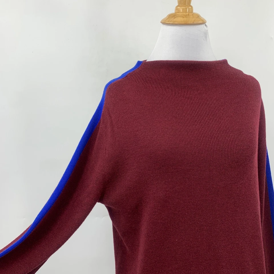 Espléndido Suéter Mujer XS Extra Pequeño Borgoña Mezcla Cachemira Rayas Cobalto Foto 4 de 4