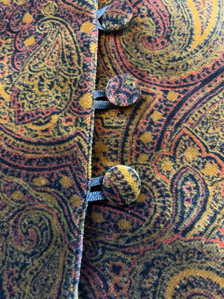 Chaleco Chaleco Largo de Terciopelo Paisley Lujoso Laura Ashley ~ Botones de Lazo ~ Talla 8 Foto 4 de 4