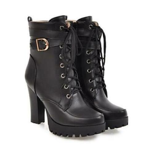 Stivaletti donna stringati tacco alto 10,5 cm scarpe plateau fibbia cerniera 42 43 - Foto 14 di 15