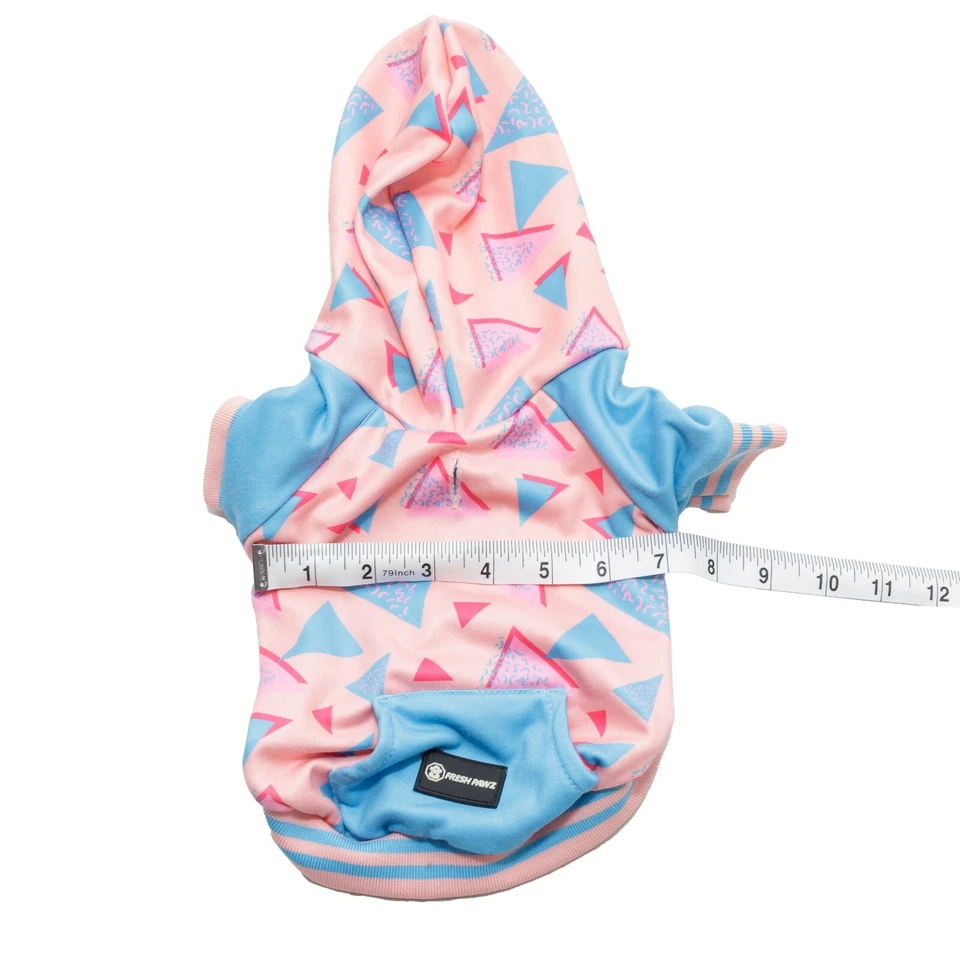 Fresh Pawz L Pink Blue Triangle Dog Pet Hoodie Poly Spandex Back Kangaroo Pocket - Image 3 of 4