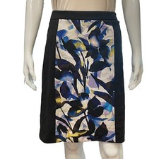 Calvin Klein Black Blue Floral Stretch Pencil Skirt Womens Sz 6