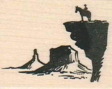 Cowboy On Cliff 1 1/2 x 1 3/4" Rubber Stamp, Person Stamp, Western Stamp