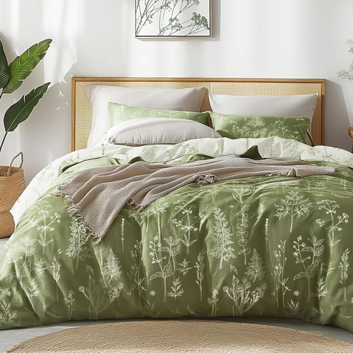 Olive Green King Comforter Set - King Size Comforter Set, 3 Pieces Cute Floral B - Picture 12 of 12