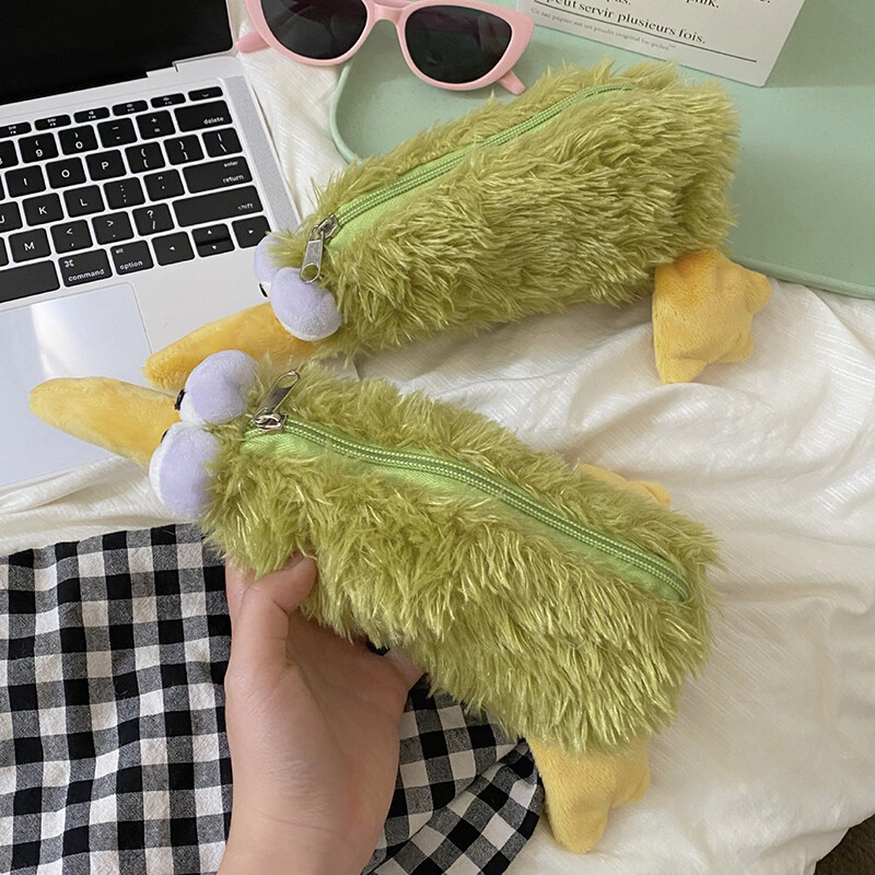 Bolsa de felpa Kawaii Green Bird estuche para lápices cremallera mullida gran capacidad kiwi P YK
