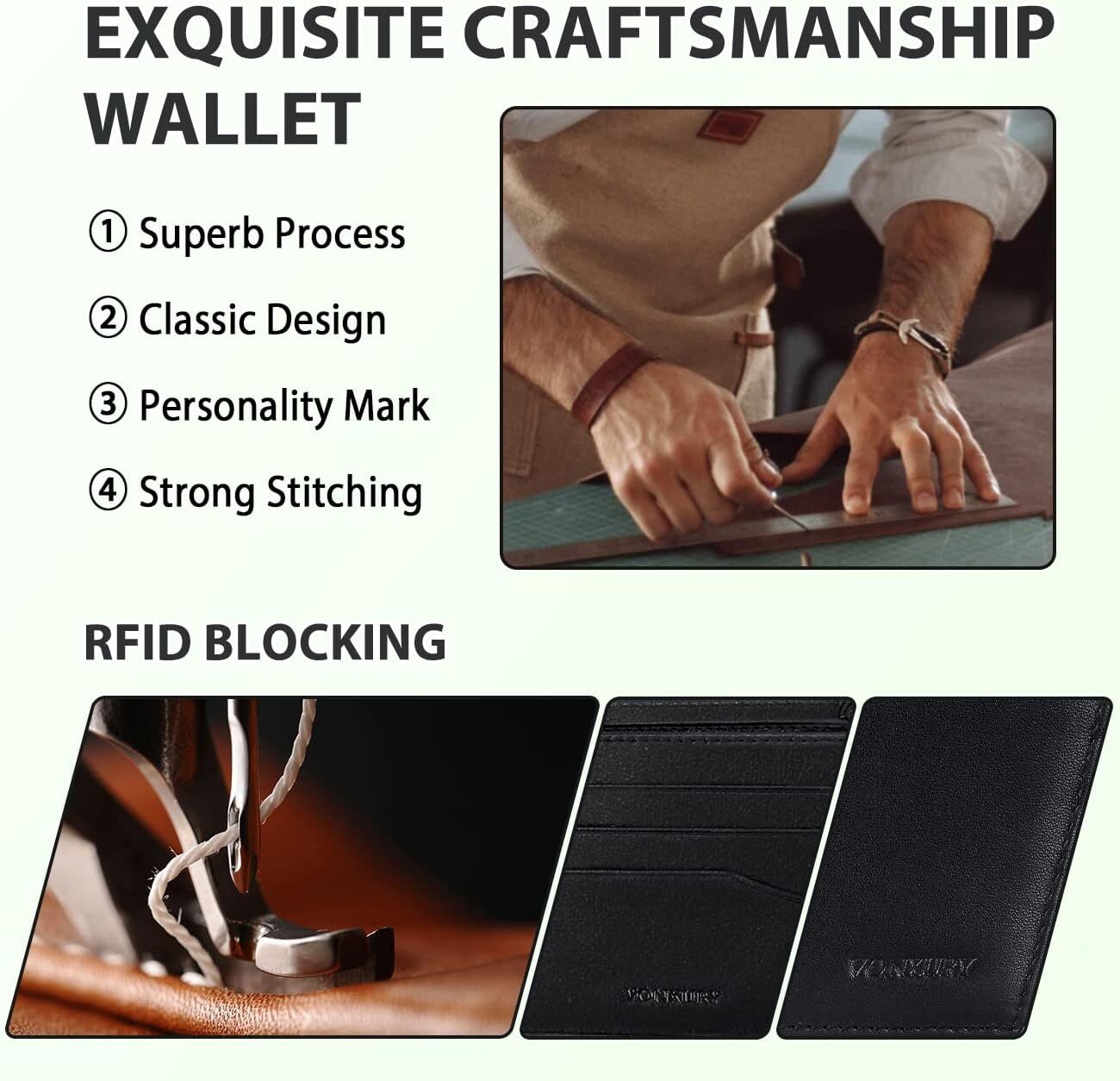 Mens Leather Wallet, 2 ID windows Retro Bifold Wallet RFID Genuine