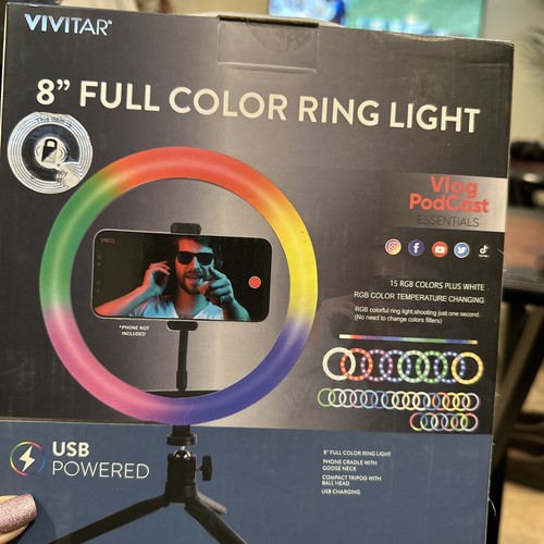 Vivitar USB 8" Full Spectrum Color Ring Light with Phone Cradle and Tripod. - 第 2/2 張圖片