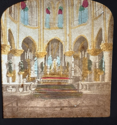 Choir of Notre-Dame Cathedral, Paris Hand-Tinted Illuminated Interior Stereoview