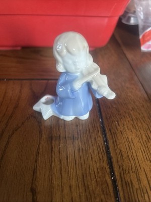 Biedermann Porcelain Angelic Violinist Mini Candle Holder Japan Blue Dress Girl