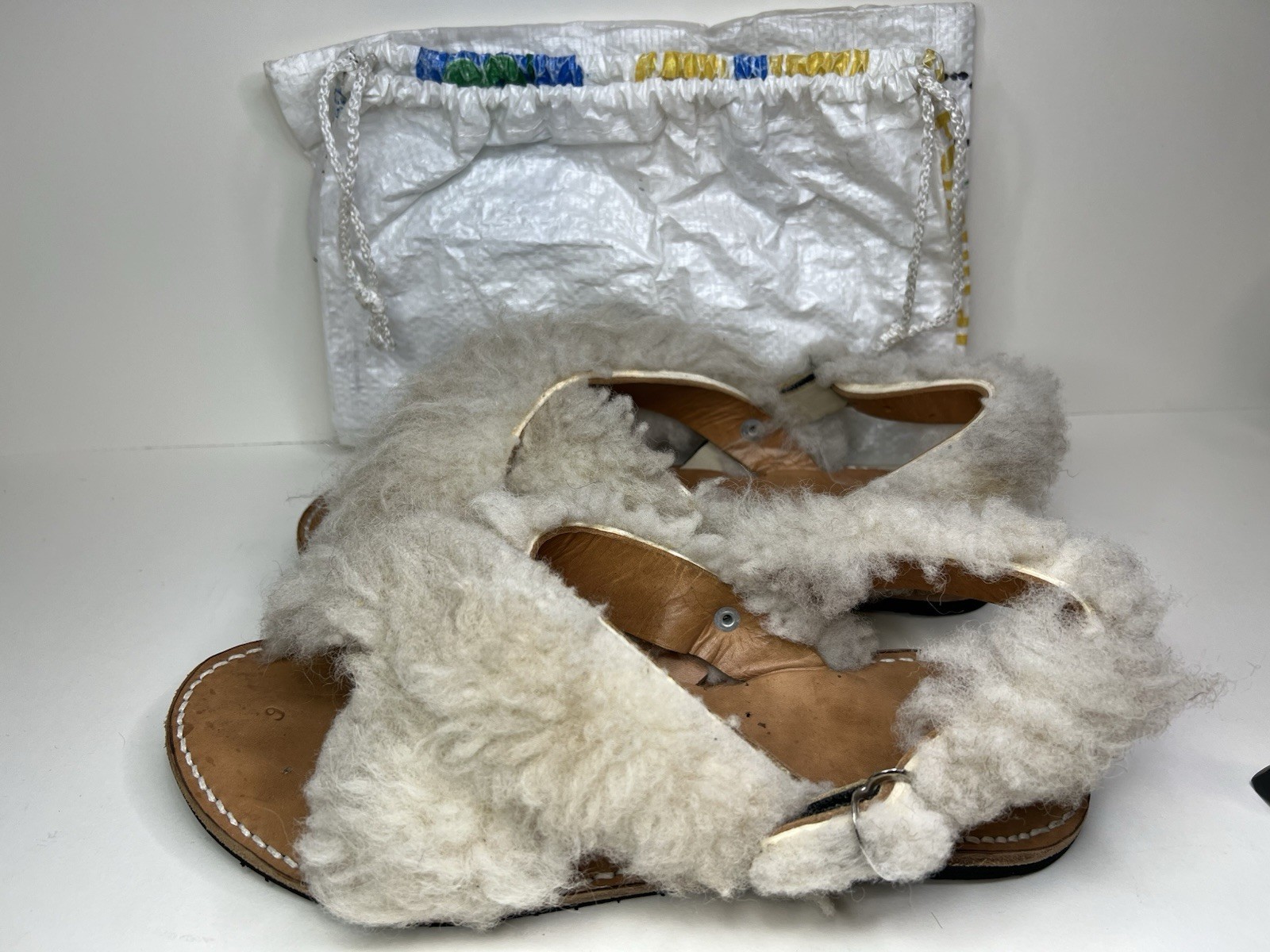 NEW Mens Leather REAL FUR HIDE ON Huarache Mexican Sandals Buckle Strap 10.5