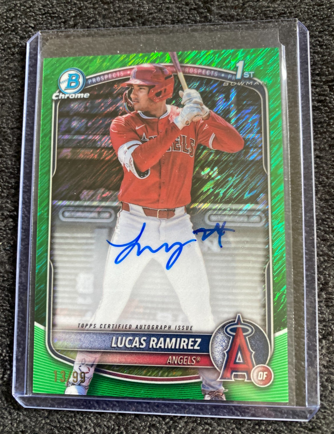 2025 BOWMAN CHROME PROSPECTS 1ST LUCAS RAMIREZ GREEN SHIMMER AUTO #13/99 HOT!