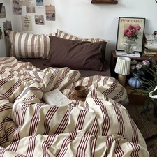 Duvet Cover Set Full Size,Brown White Striped Patterned Bedding Set for Girls...