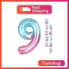 Number 9 Balloon 40 Inch for 9 19 Birthday Decorations, Pink Purple Blue
