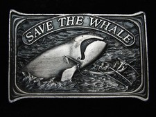 QE13146 VINTAGE 1976  SAVE THE WHALE  COMMEMORATIVE PEWTER BERGAMOT BUCKLE