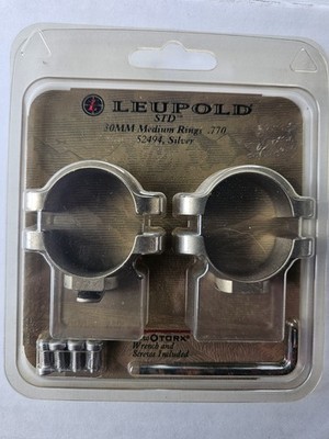 NOS DISCONTINUED Leupold STD 30mm Medium Rifle Scope Rings Silver, #52494 .770