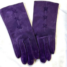 Vintage FOWNES Sears Women's Textured Leather Gloves Violet Purple Size M