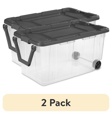 2 Pack Sterilite 160 Quart Wheeled Storage Bin Clear Pull Handle Tote