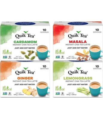 QuikTea Chai Tea Latte 4 Flavor Variety Pack, Cardamom/Masala/Ginger/Lemongrass