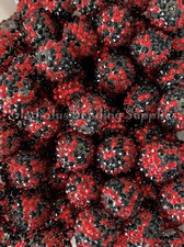 10 Pcs 20mm Red/Black Rhinestone Acrylic Beads, Bubblegum Beads, Chunky Beads -