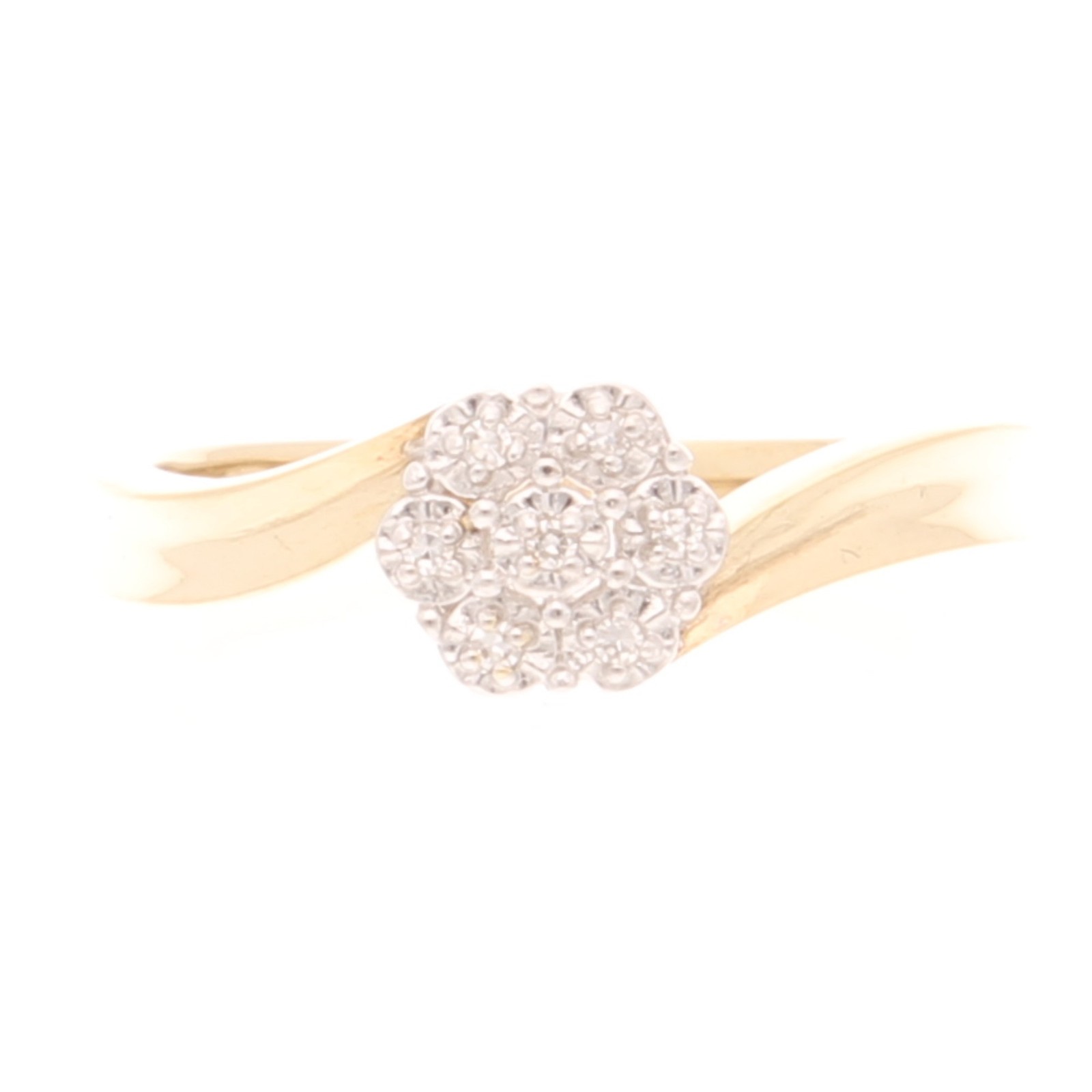 9Carat Yellow Gold 0.10ct Diamond Crossover Cluster Ring (Size M) 6mm Head
