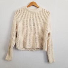 NWT Universal Thread Cream Crochet Openwork Fuzzy Sweater Size XS