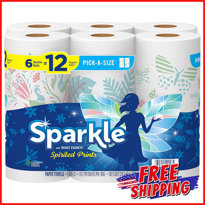 6 DOUBLE ROLLS KITCHEN TOILET PAPER TOWELS Fast Absorbing Lint-Free 110 Sheets