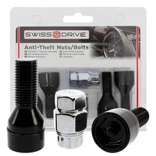 Schwarze 12 x 1,50 mm Diebstahlsicherung Radschraubenmuttern passend für Fiat Punto Evo