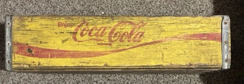 Vintage 1960s Enjoy Coca-Cola Wooden Soda Case Crate Yellow
