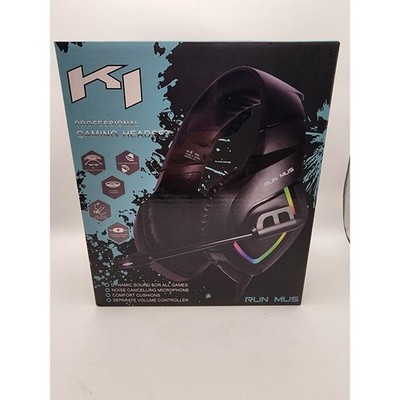 NIB RUNMUS K1-B Gaming Headset Unisex OS Black RGB Noise Cancelling Mic