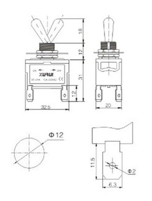 HEAVY DUTY DPST ON-OFF TOGGLE SWITCH 20A 125V, 15A 250V SPADE